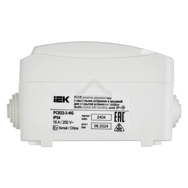 Розетка 2-я IEK ERS22-K01-16-54-DC ОП Форс РСб22-3-ФБ 16А IP54 с заземл. защ. шторки белый