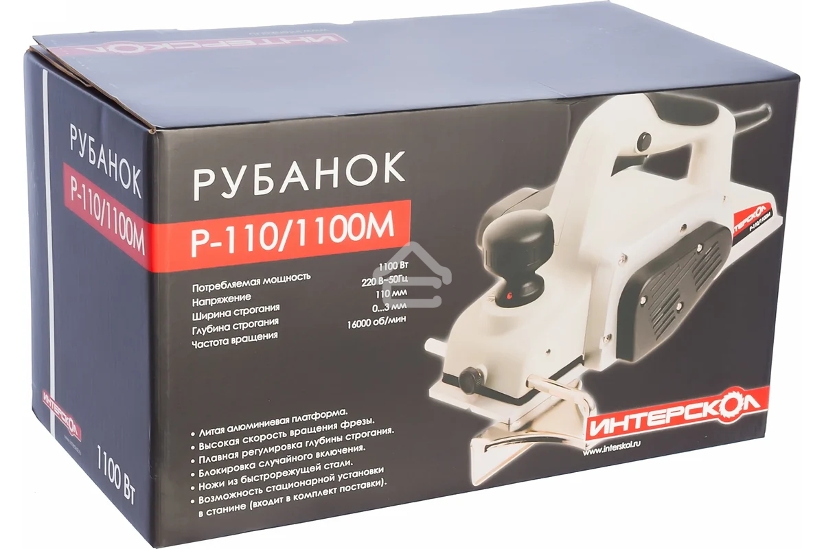 Рубанок ИНТЕРСКОЛ Р-110/1100М Рубанок 1100Вт,строг 110мм,гл стр.3мм,16000о/м,4.8кг 49.1.0.12