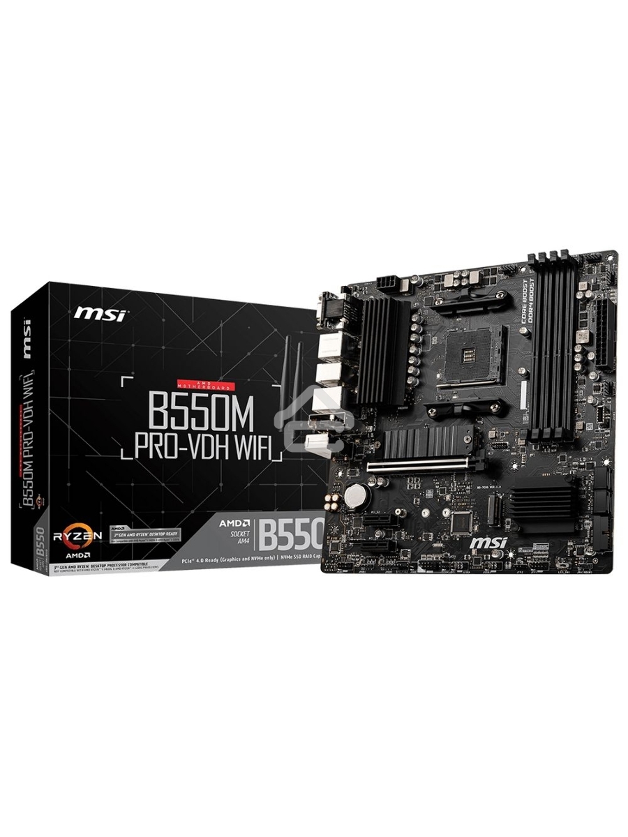 Материнская плата MSI B550M PRO-VDH WIFI, AM4, AMD B550, 4xDDR4, 4xSATA, 2xM.2, 1xPCIe 4.0 x16, 2xPCIe x1, 1xDisplayPort, 1xHDMI, 1xVGA, 1x 1Gb LAN, 2xUSB 2.0, 4xUSB 3.2 Gen 1, 3x3.5 мм, 7.1, mATX