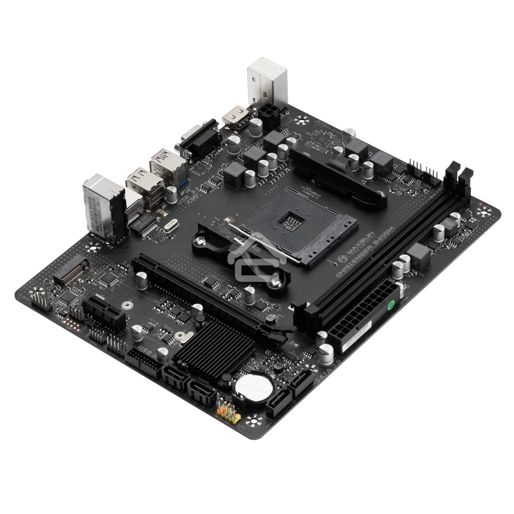 Материнская плата Maxsun Challenger B450M, AM4, AMD B450, 2xDDR4, 4xSATA, 1xM.2, 1xPCIe 3.0 x16, 1xPCIe 3.0 x1, 1xHDMI, 1xVGA, 1x 1Gb LAN, 2xUSB-A 3.2 Gen 1, 2xUSB-A 2.0, 3x3.5 мм, 5.1, M-ATX