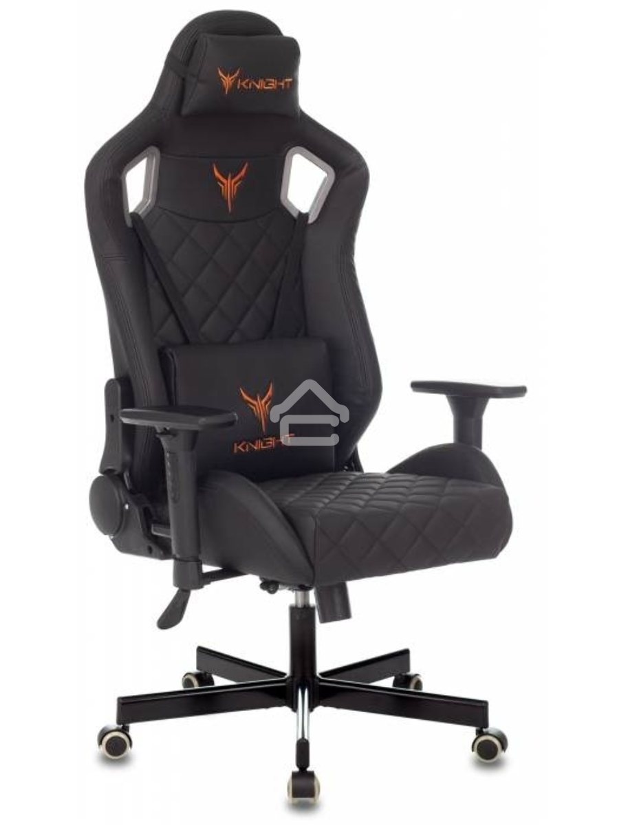 Кресло игровое Knight OUTRIDER черный, ромбик, эко.кожа, с подголов. крестовина металл