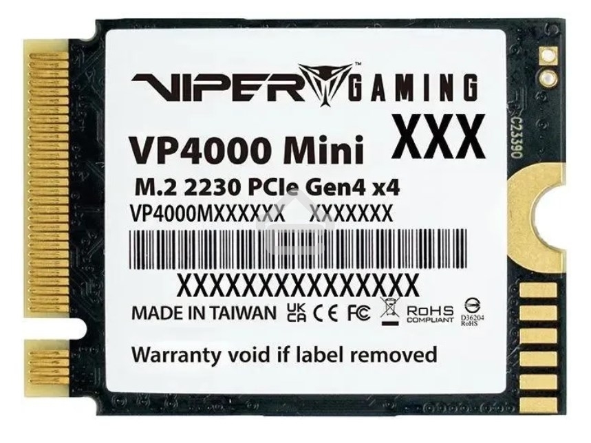 Накопитель SSD Patriot VP4000 Mini, 1Tb, PCIe 4.0 x4, M.2 2230, NVMe, R/W 5000/3500, с радиатором