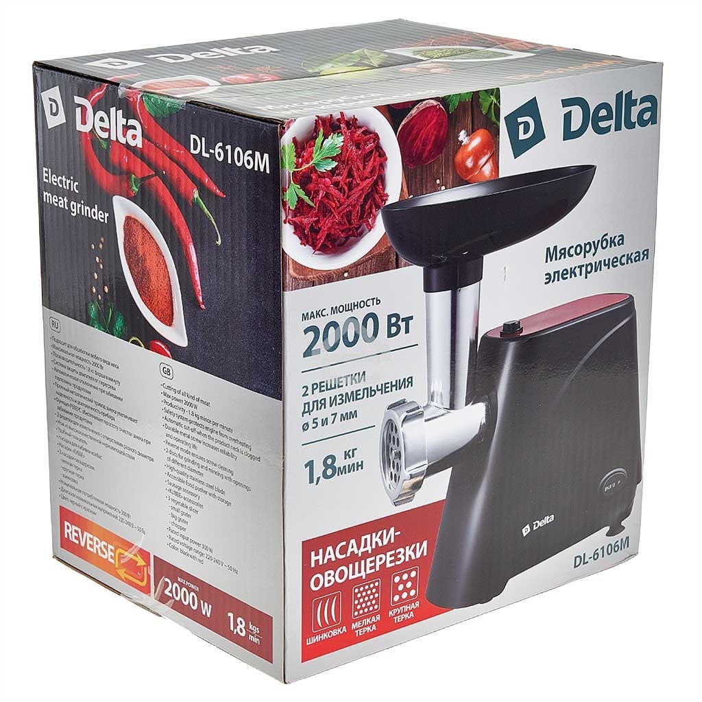 Мясорубка DELTA DL-6106M черный с красным