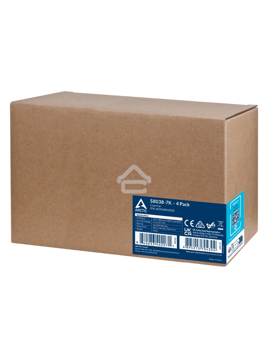 Комплект вентиляторов для корпуса Arctic S8038-7K (4 Pack) черный, 80 мм, 7000 об/мин, 4 pin