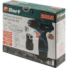 Дрель-шуруповерт аккумуляторная Bort BAB-12x2Li-FD, 12В, 2 АКБ