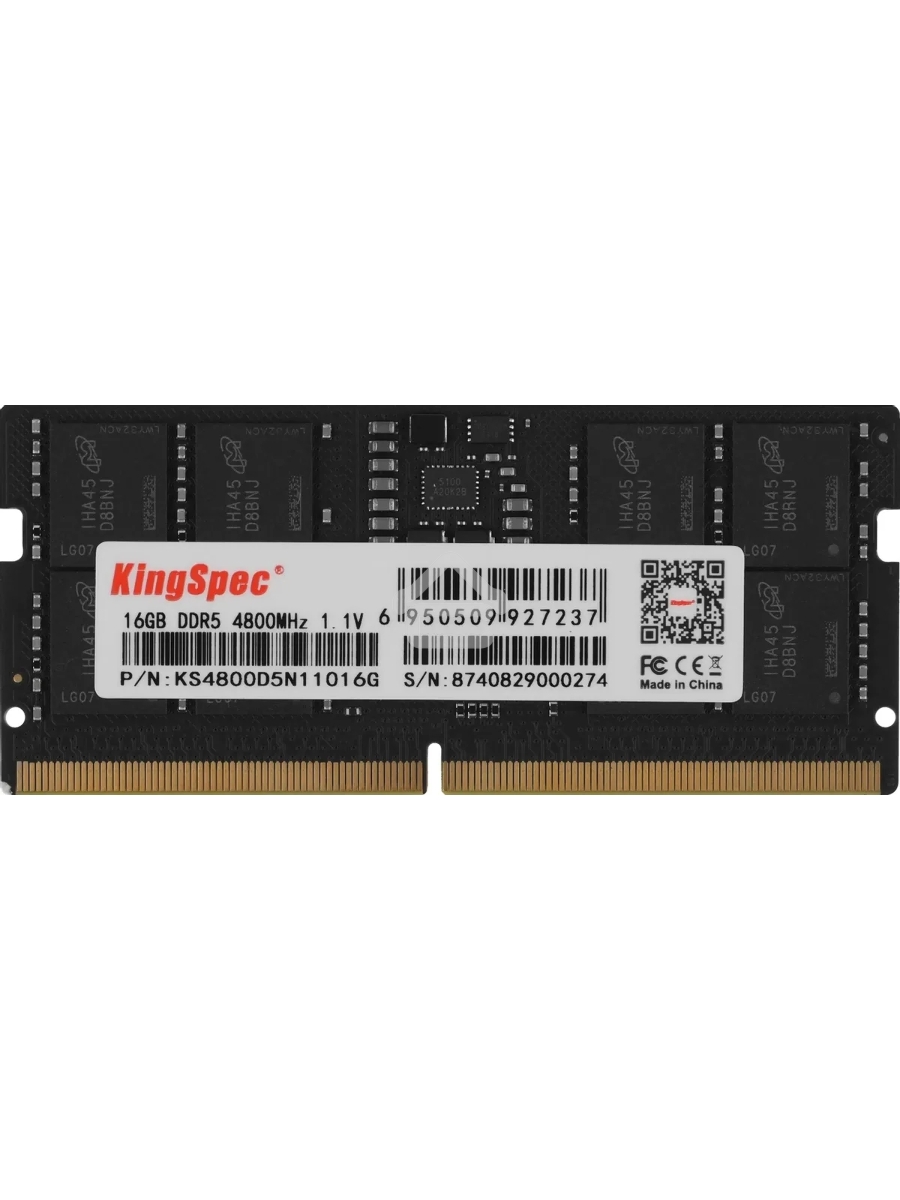 Оперативная память KingSpec DDR5, 16GB (1x16GB), 4800MHz, CL40 SO-DIMM