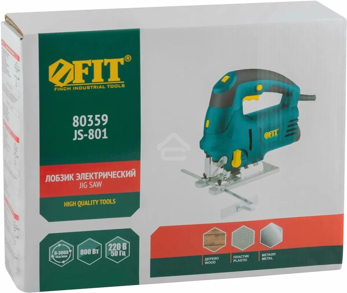 Лобзик FIT JS-801 800 Вт, 0-3000 ход/мин, БзП, маятник, 100 мм, 3,15 кг, лазер, рез. накл., коробка