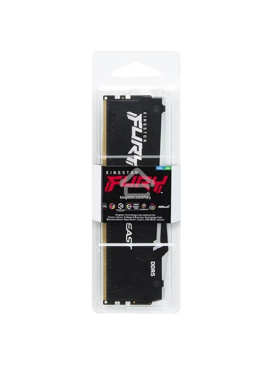Оперативная память Kingston Fury Beast, DDR5, 32GB (1x32GB), 6400MHz, CL32, DIMM, с радиатором, RGB, чёрный