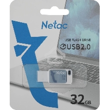 Флешка USB Netac UA31 (NT03UA31N-032G-20BL), 32Gb, USB 2.0, R/W 110/45, синий/белый