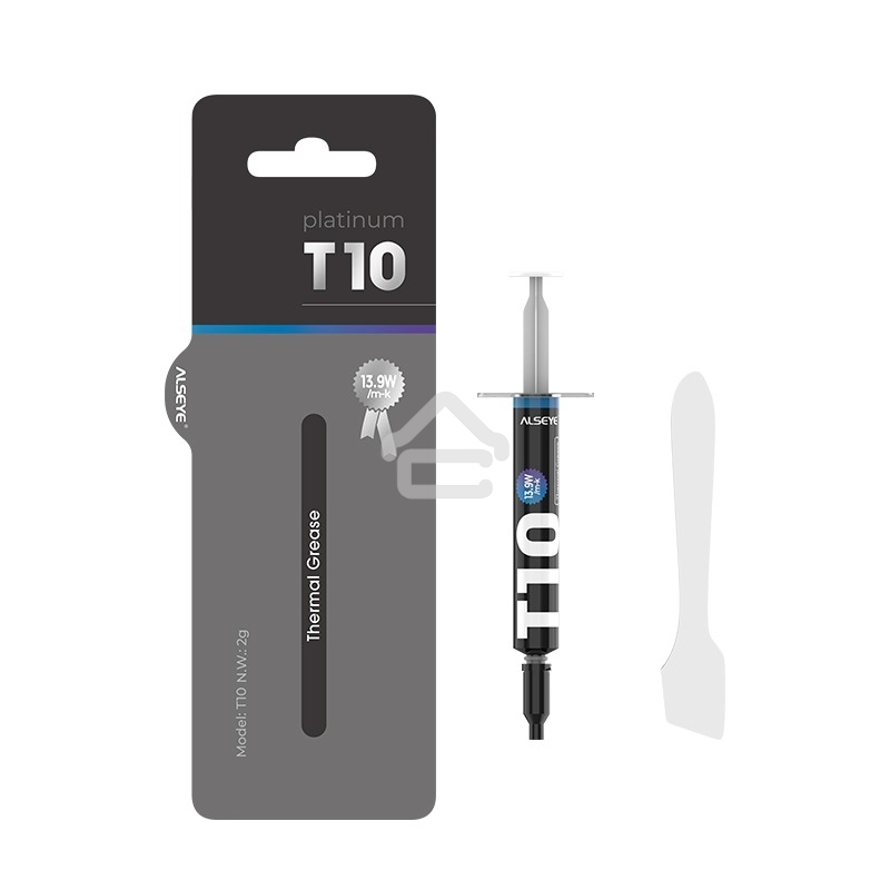 Термопаста ALSEYE T10 Thermal conductivity: 13.9W/m-k Color: Gray Conductivity: non-conductive specific gravity: 2.7g/cm³@25℃ Capacity: 1.2мл Weight: 2G