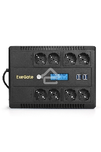 Источник бесперебойного питания ExeGate NEO Smart BU-600.LCD.AVR.5SH <600VA/360W, цветной LCD-дисплей, AVR, 5*Schuko, Black>