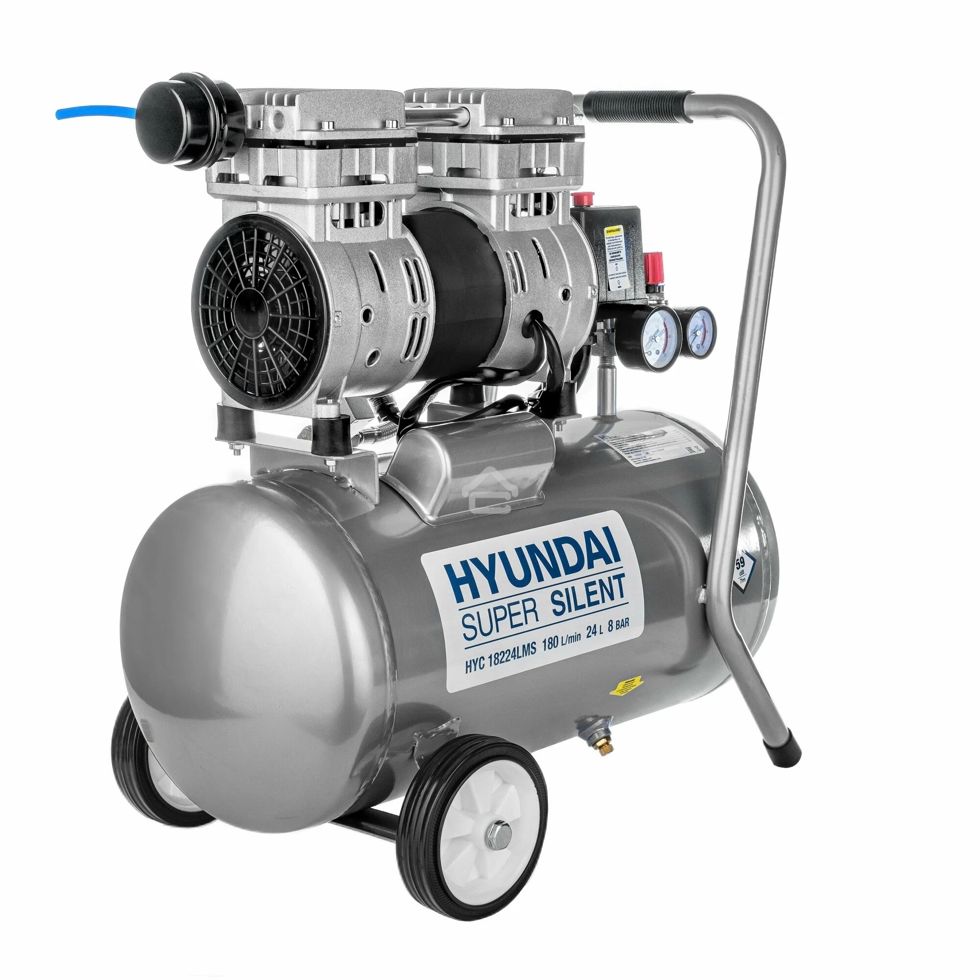 Компрессор поршневой Hyundai HYC 18224LMS безмасляный 180л/мин 24л 1000Вт серебристый