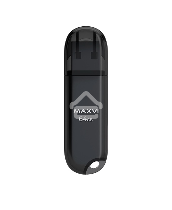 Флешка USB R/W Maxvi P1 64GB USB 2.0 black, монолит с колпачком, ABS пластик