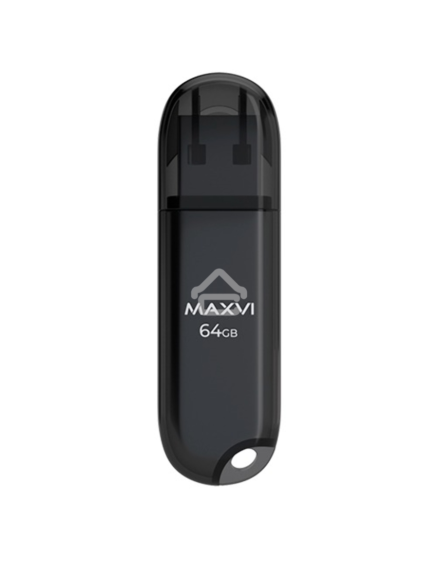 Флеш диск Maxvi P1 64GB USB 2.0 black, монолит с колпачком, ABS пластик