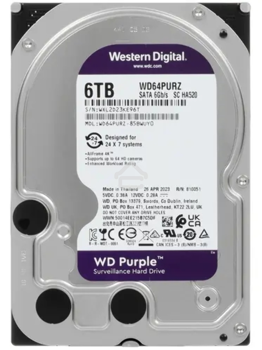 Жесткий диск Western Digital  6TB SATA-IIISurveillance Purple (5400rpm) 256Mb 3.5