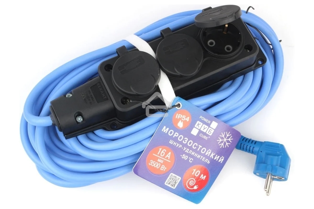 Удлинитель морозостойкий Gembird PC-3GF-R-10(IP) черный/синий, 10 м, 3 розетки, 3500 Вт