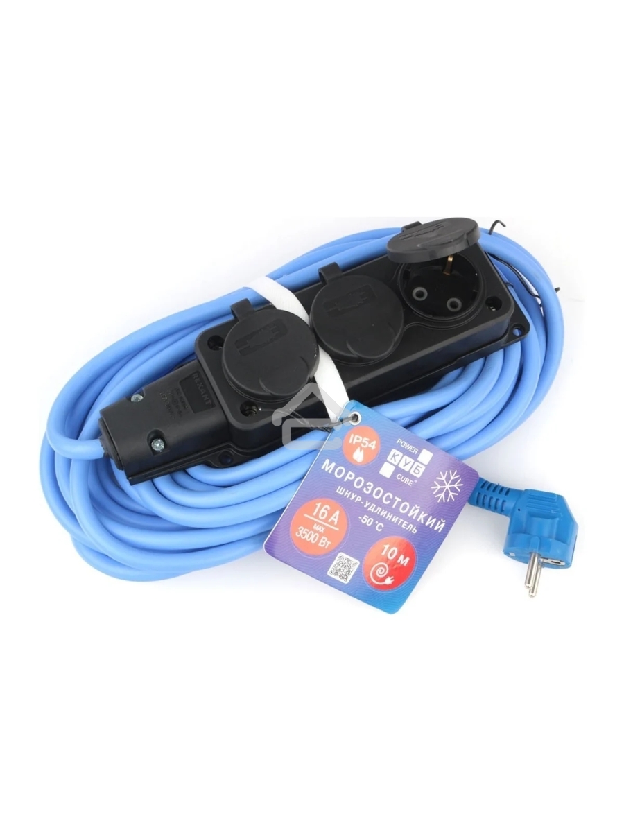 Удлинитель морозостойкий Gembird PC-3GF-R-10(IP) чёрный/синий, 10 м, 3 розетки, 3500 Вт