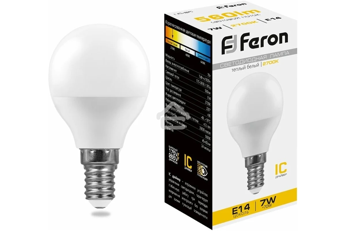 Лампа светодиодная Feron LB-95 7W 230V E14 2700K G45