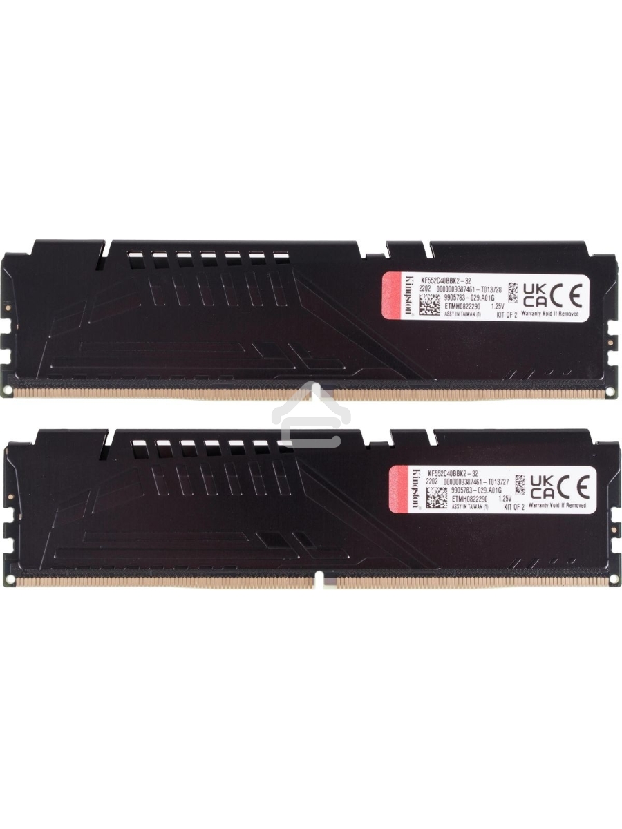 Оперативная память Kingston Fury Beast, DDR5, 32GB (2x16GB), 5200MHz, CL40, DIMM, радиатор, чёрный