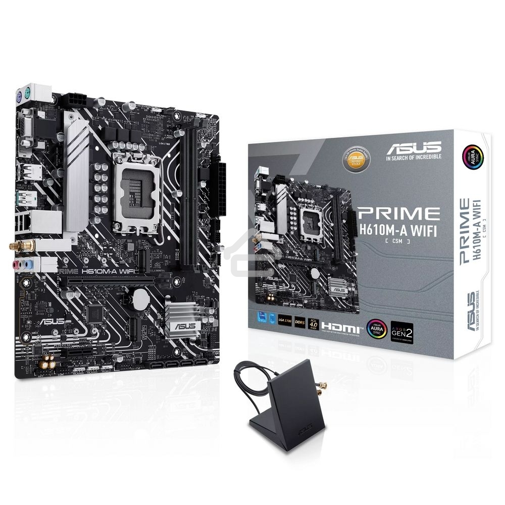 Материнская плата ASUS PRIME H610M-A WIFI, LGA 1700, Intel H610, 2xDDR5, 4xSATA, 2xM.2, 1xPCIe 4.0 x16, 1xDP, 1xHDMI, 1xVGA, 1x1Gb LAN, 1xUSB 3.2 Gen 2, 4xUSB 2.0, 3x3.5 мм, 7.1, mATX
