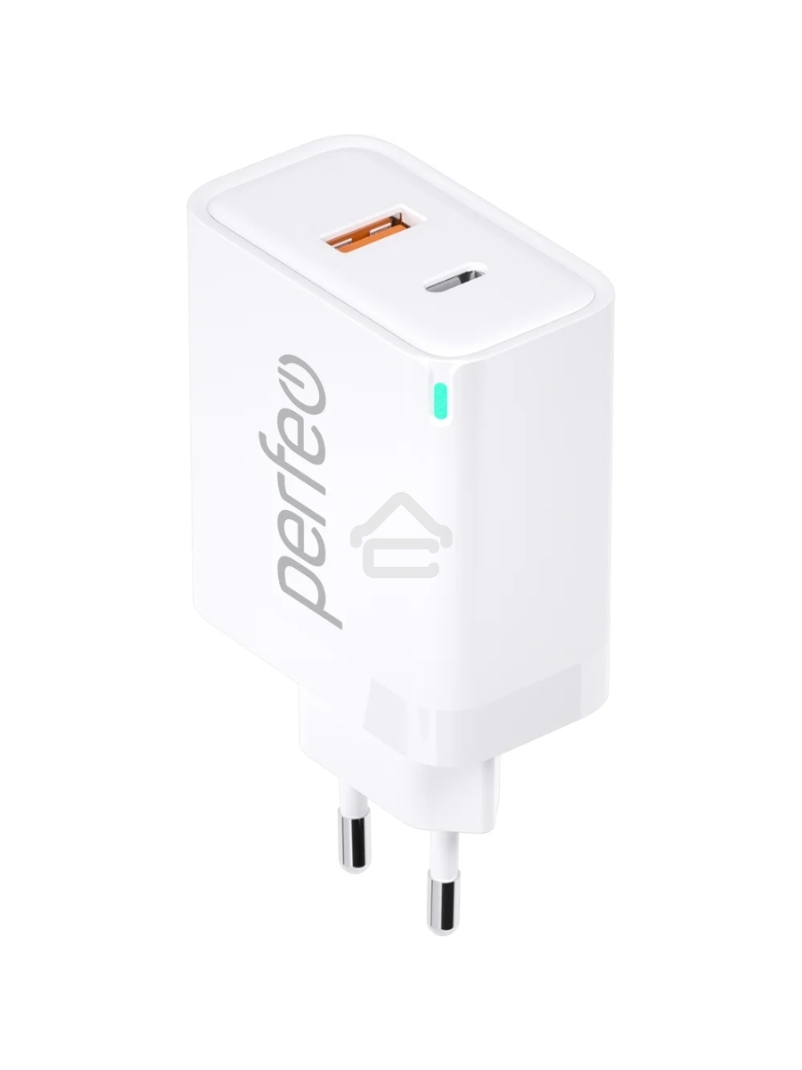 Сетевое зарядное устройство с двумя разъемами PERFEO USB-A+TYPE-C, GaN, 45W, белый (I4654)