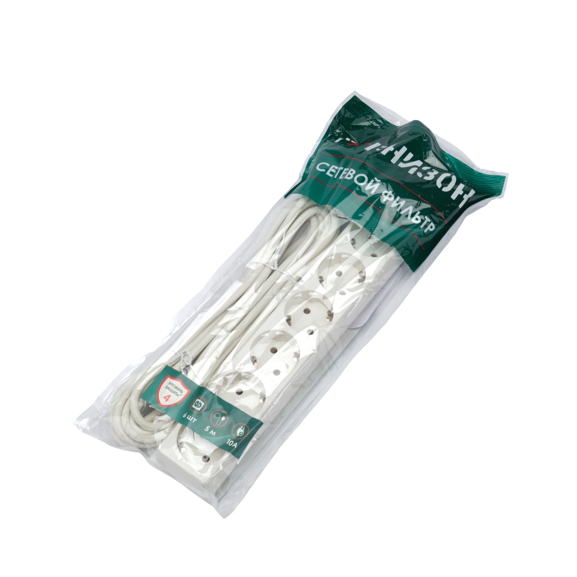 Сетевой фильтр Гарнизон ECL-6-W-5, 6 р, 10А, 5 м, ур.защиты 4, белый, пакет