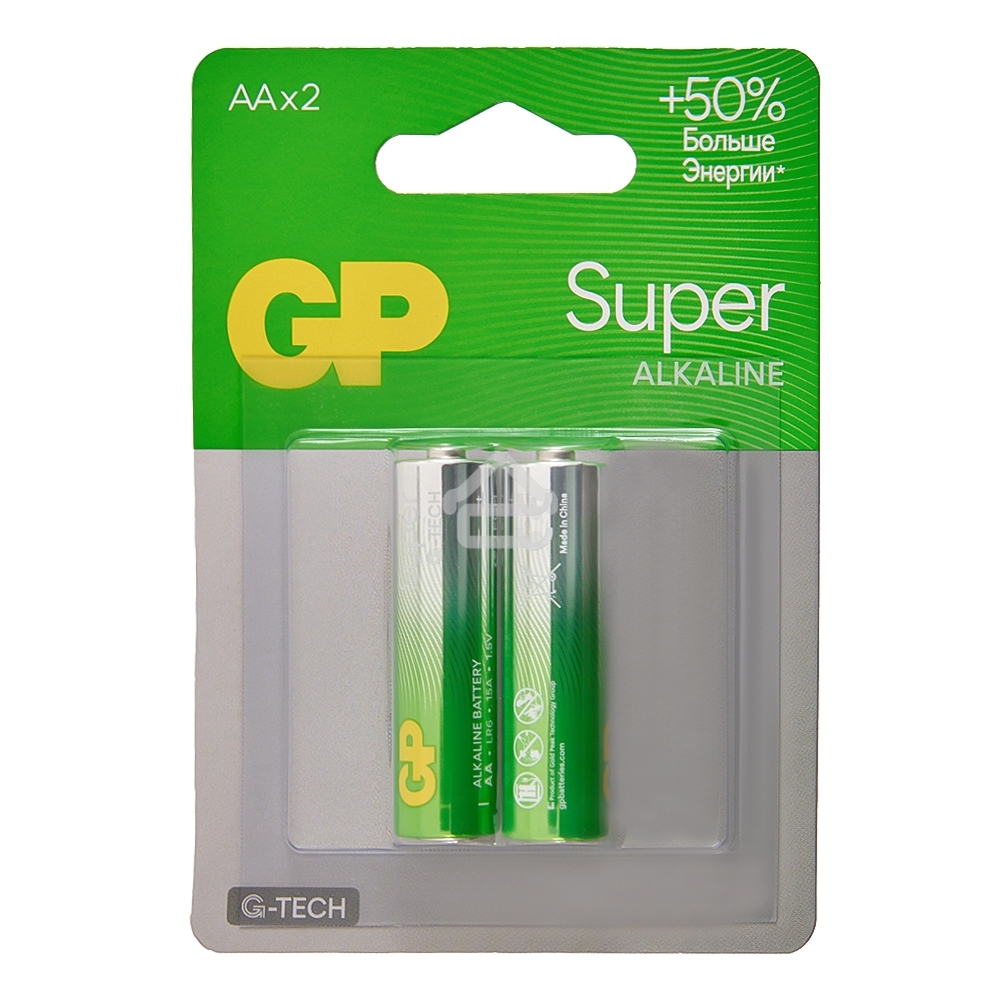Алкалиновые батарейки GP Super Alkaline G-Tech 15А АA - 2 шт. на блистере