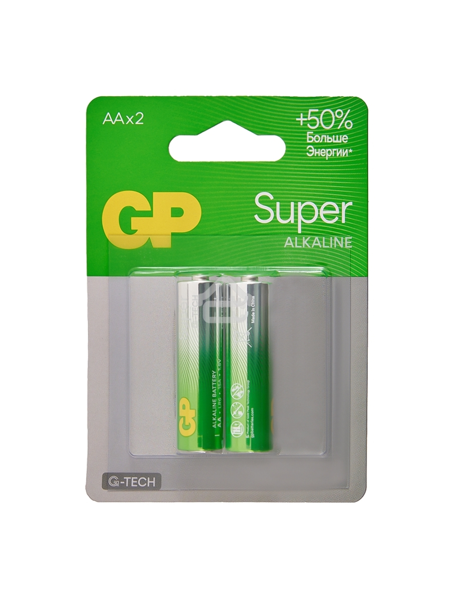Алкалиновые батарейки GP Super Alkaline G-Tech 15А АA - 2 шт. на блистере