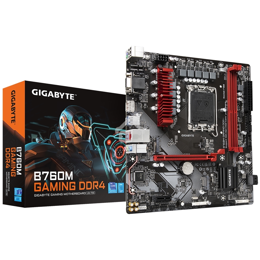 Материнская плата Gigabyte B760M GAMING DDR4, LGA 1700, Intel B760, 2xDDR4, 4xSATA, 2xM.2, 1xPCIe 4.0 x16, 1xPCIe x1, 1xHDMI, 1xDP, 1xVGA, 1x 2.5Gb LAN, 2xUSB-A 2.0, 3xUSB-A 3.2 Gen 1, 1xUSB-C 3.2 Gen 1, 3x3.5 мм, 7.1, mATX