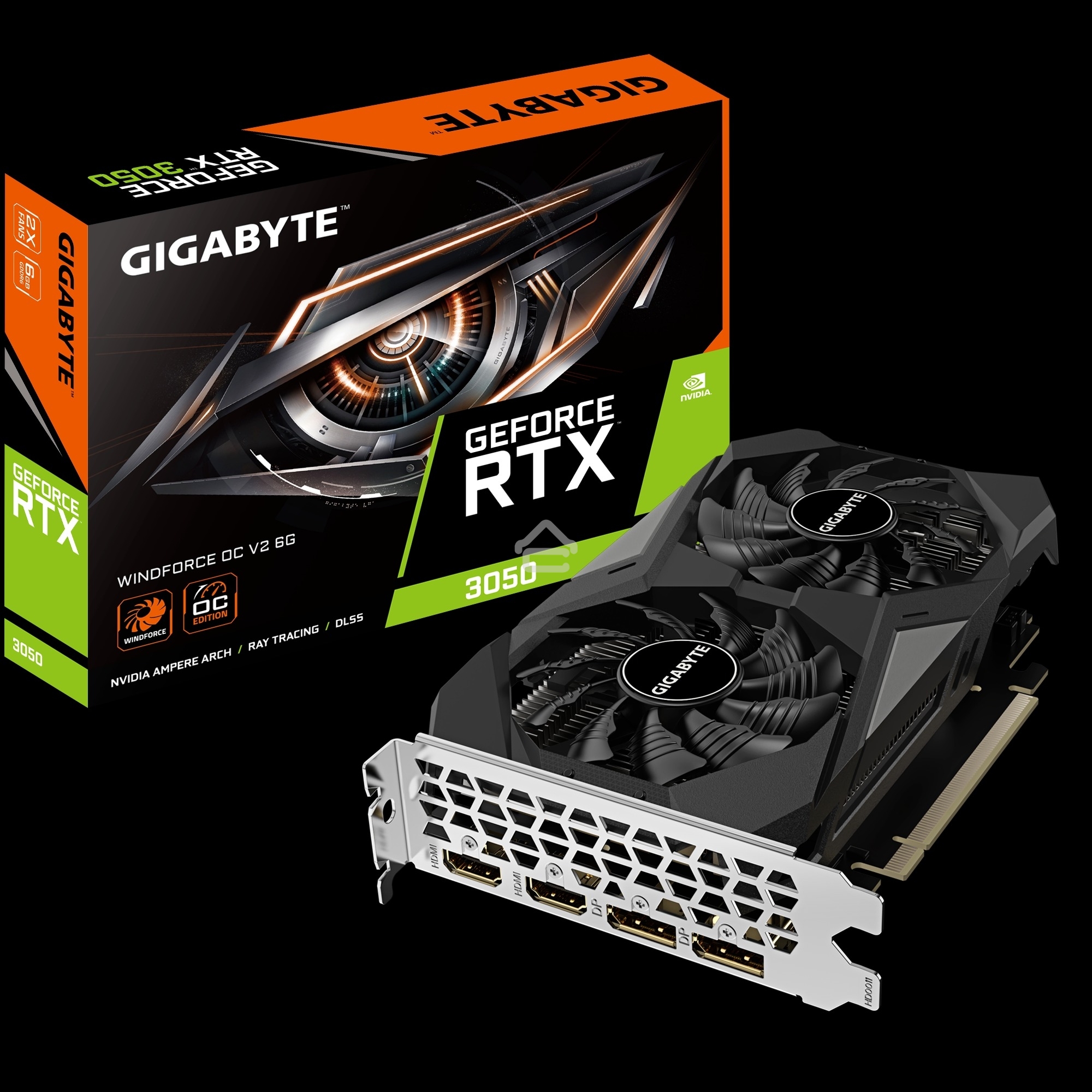 Видеокарта Gigabyte GV-N3050WF2OCV2-6GD PCI-E 4.0 96bit GDDR6 1470/14000 HDMIx2 DPx2 HDCP Ret