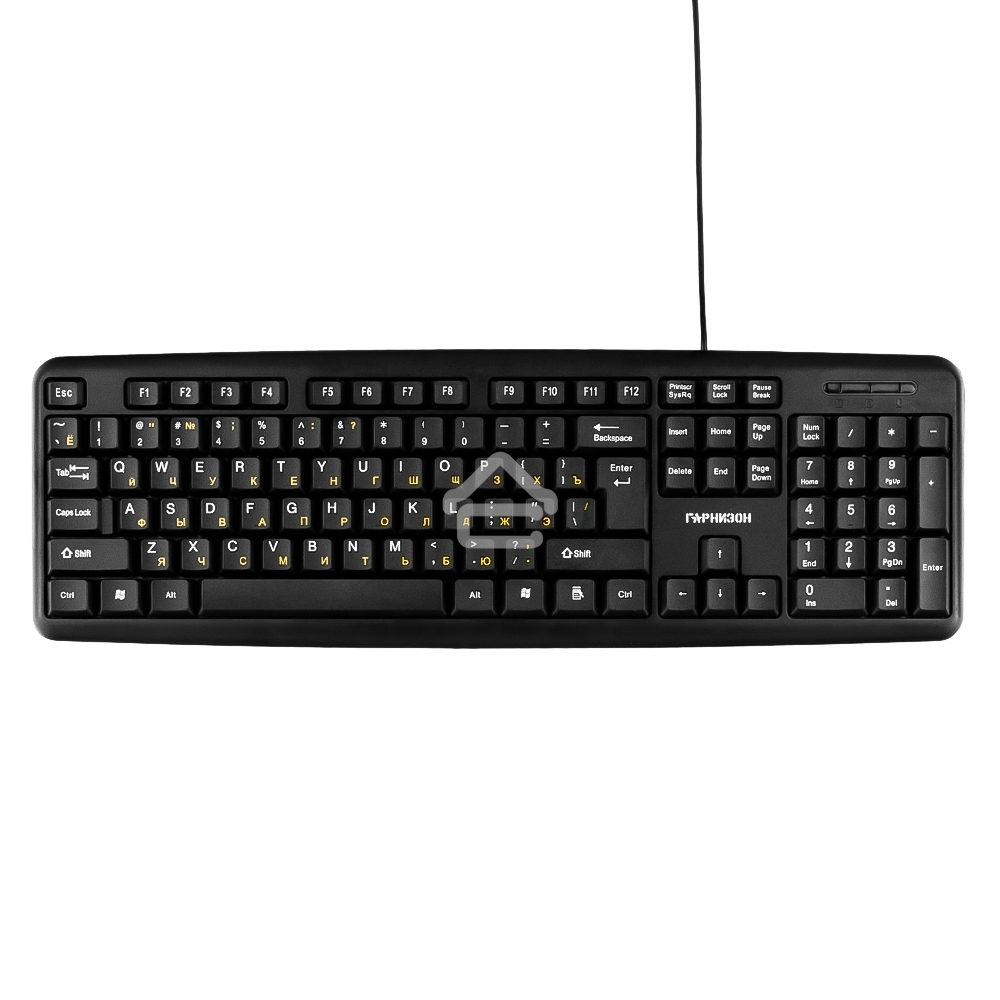 Клавиатура проводная Гарнизон GK-100L, мембранная, 104 клавиш, защита от брызг, кабель 1.8м, черная