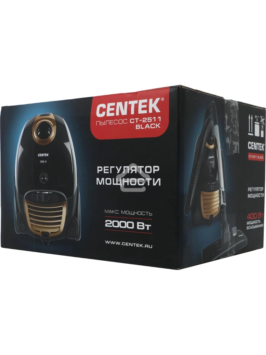 Пылесос Centek CT-2511 черный/желтый, 400/2000 Вт, уборка сухая, пылесборник мешок 2 л