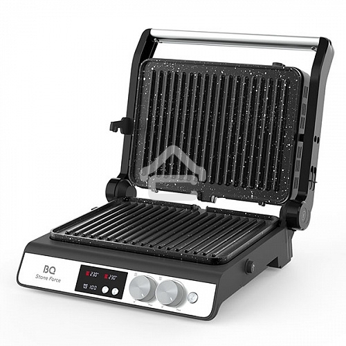 Электрический гриль BQ GR3002 Black-Steel. Мощность:2000 Вт /STONE Non-Stick Мраморное антипригарное покрытие / Съемные панели легкая очистка / 3 в 1 гриль, барбекю, духовка / ГРИЛЬ жарьте стейки и бифштексы ребрышки и крылышки / БАРБЕКЮ обжаривайте ломти