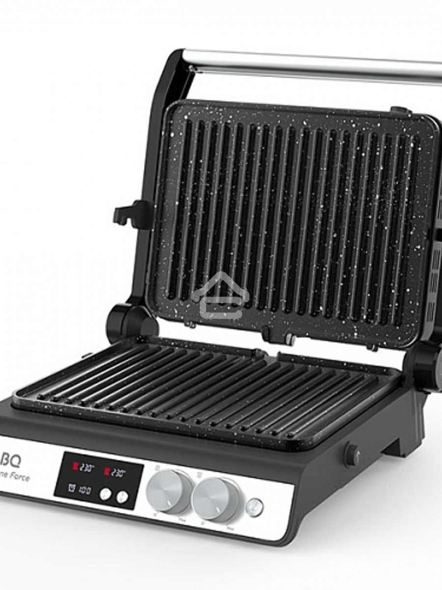 Электрический гриль BQ GR3002 Black-Steel. Мощность:2000 Вт /STONE Non-Stick Мраморное антипригарное покрытие / Съемные панели легкая очистка / 3 в 1 гриль, барбекю, духовка / ГРИЛЬ жарьте стейки и бифштексы ребрышки и крылышки / БАРБЕКЮ обжаривайте ломти