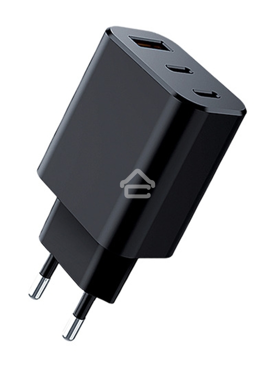 СЗУ Qumo Energy GaN PD 30W (Charger 0073), три порта: 2х Type-C PD + USB-A QC3.0,черный