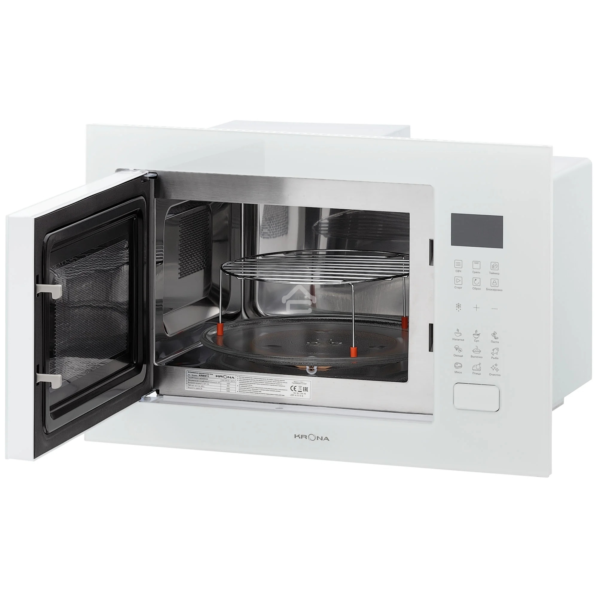 Микроволновая печь встраиваемая Krona REIN 60 WH белый, 25 л, 900 Вт, переключатели - сенсорные кнопочные (Touch Control)