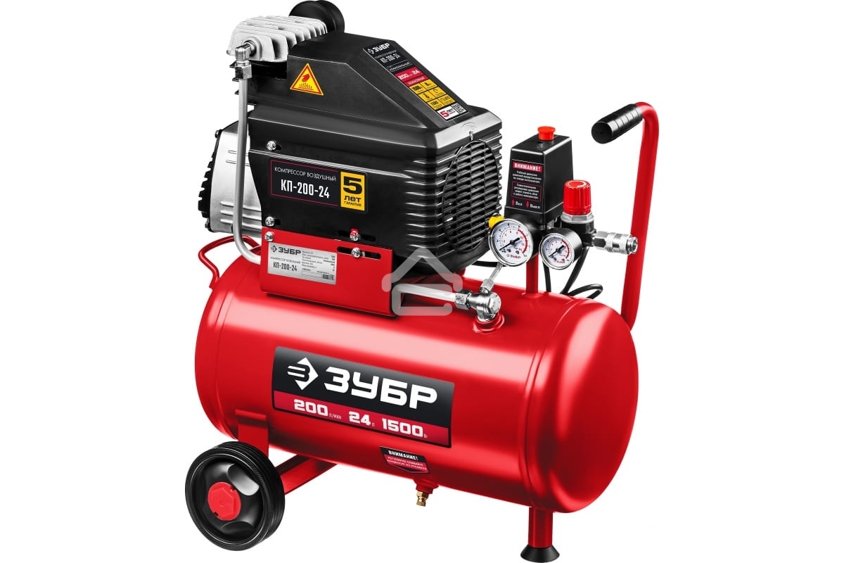 Компрессор воздушный безмасляный с набором аксессуаров, 200 л/мин, 24 л, 1500 Вт, Зубр