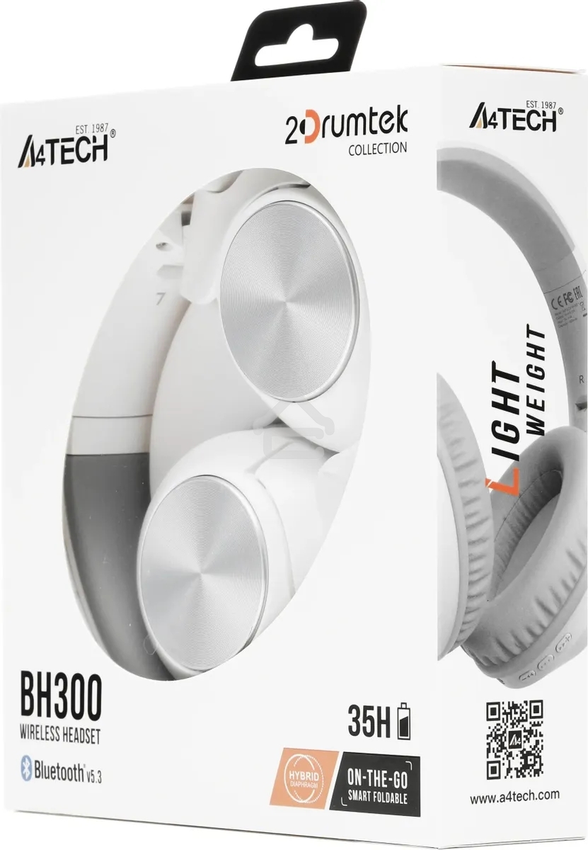Наушники накладные A4Tech 2Drumtek BH300 белый/серый беспроводные bluetooth оголовье (BH300 GRAYISH WHITE)