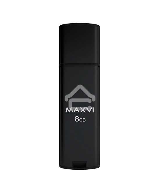 Флешка USB R/W Maxvi MP2 8GB USB 2.0 black, монолит с колпачком, ABS пластик + металл