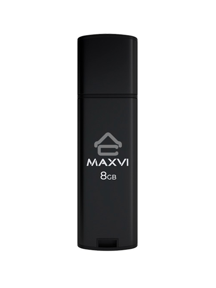 Флеш диск Maxvi MP2 8GB USB 2.0 black, монолит с колпачком, ABS пластик + металл