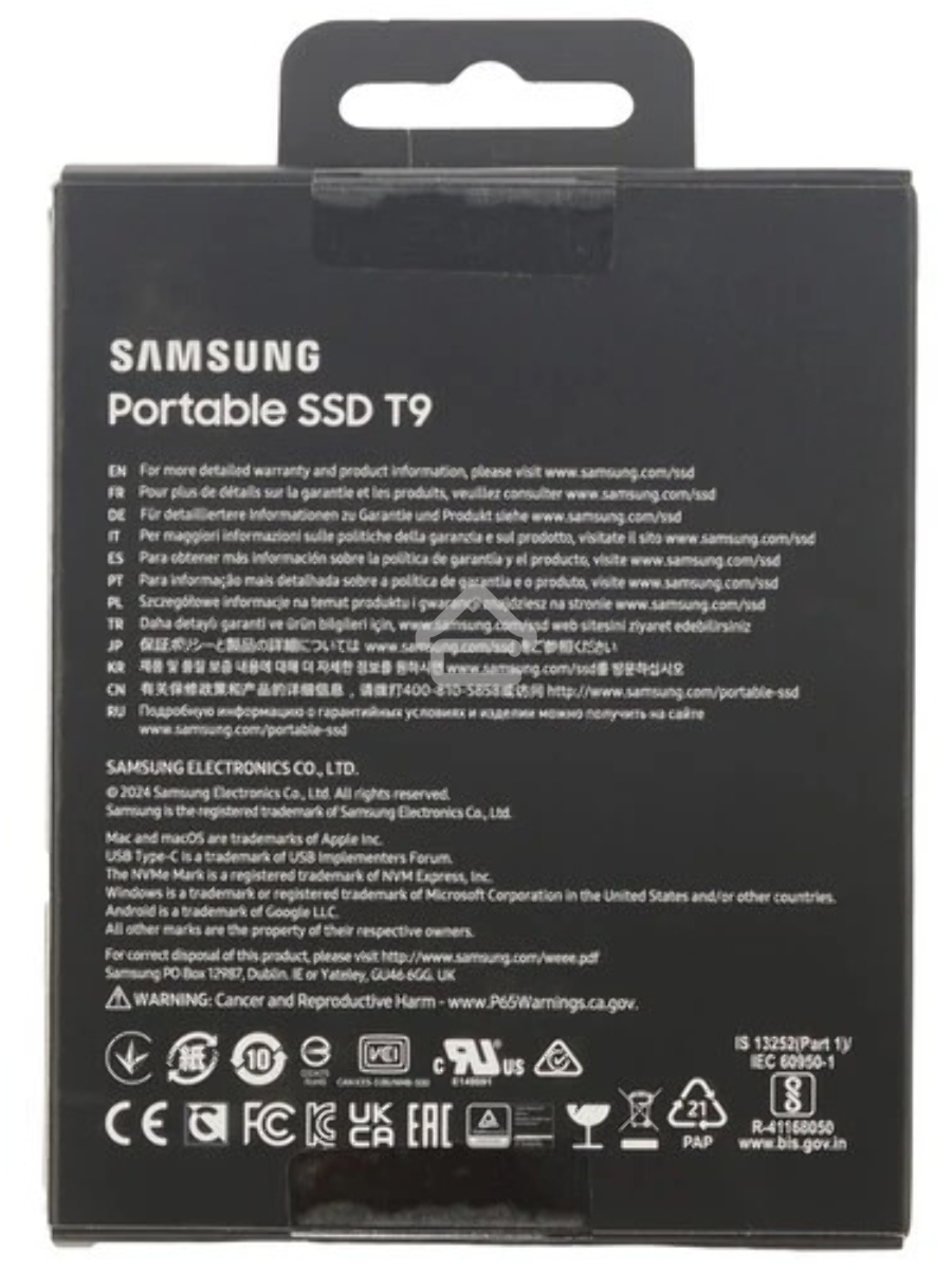 Твердотельный диск Samsung Т9 черный MU-PG1T0B/WW, 1TB V-NAND, USB 3.2 Gen 2х2 Type-C R/W - 2000/2000 MB/s
