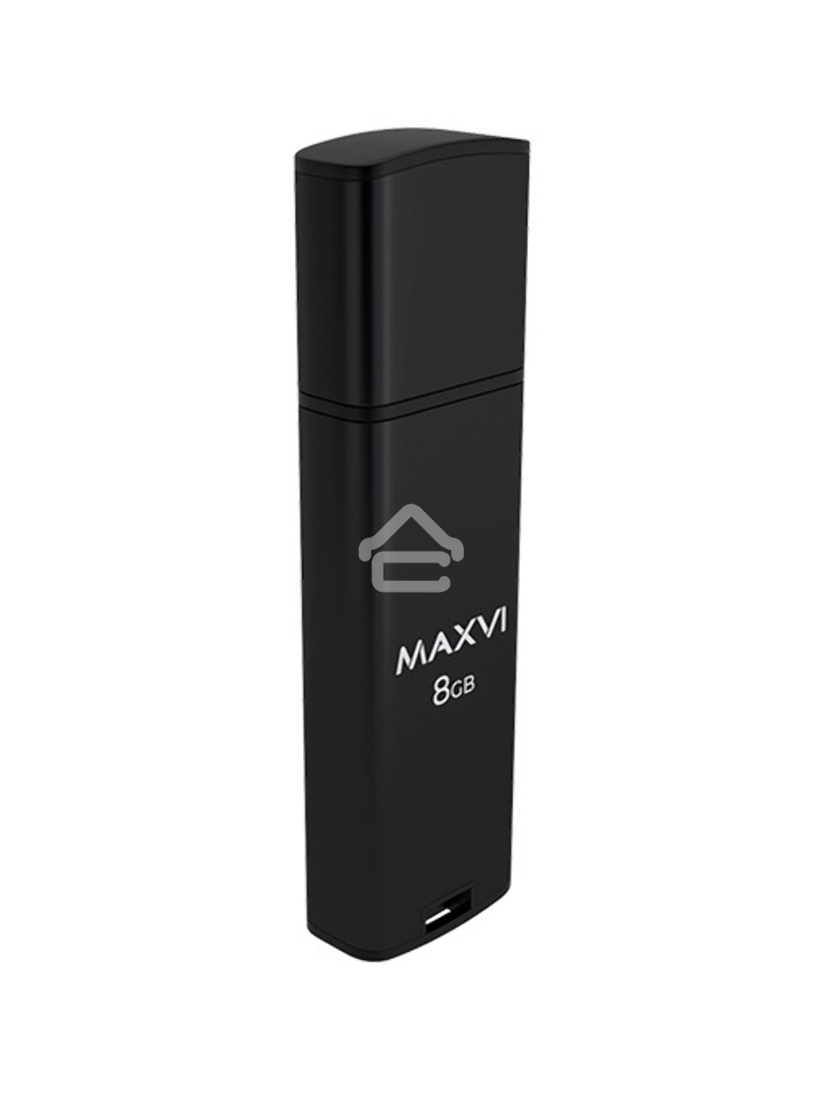 Флеш диск Maxvi MP2 8GB USB 2.0 black, монолит с колпачком, ABS пластик + металл