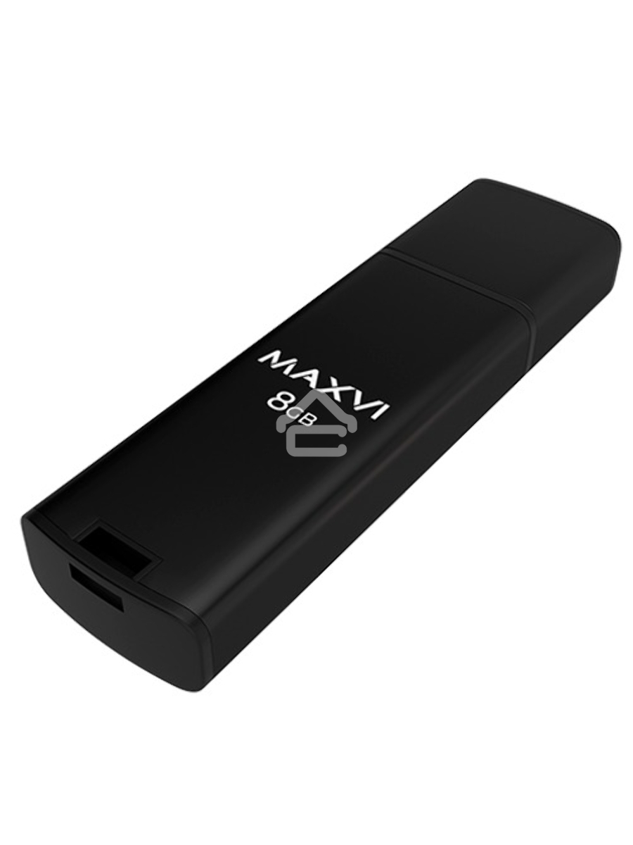 Флеш диск Maxvi MP2 8GB USB 2.0 black, монолит с колпачком, ABS пластик + металл