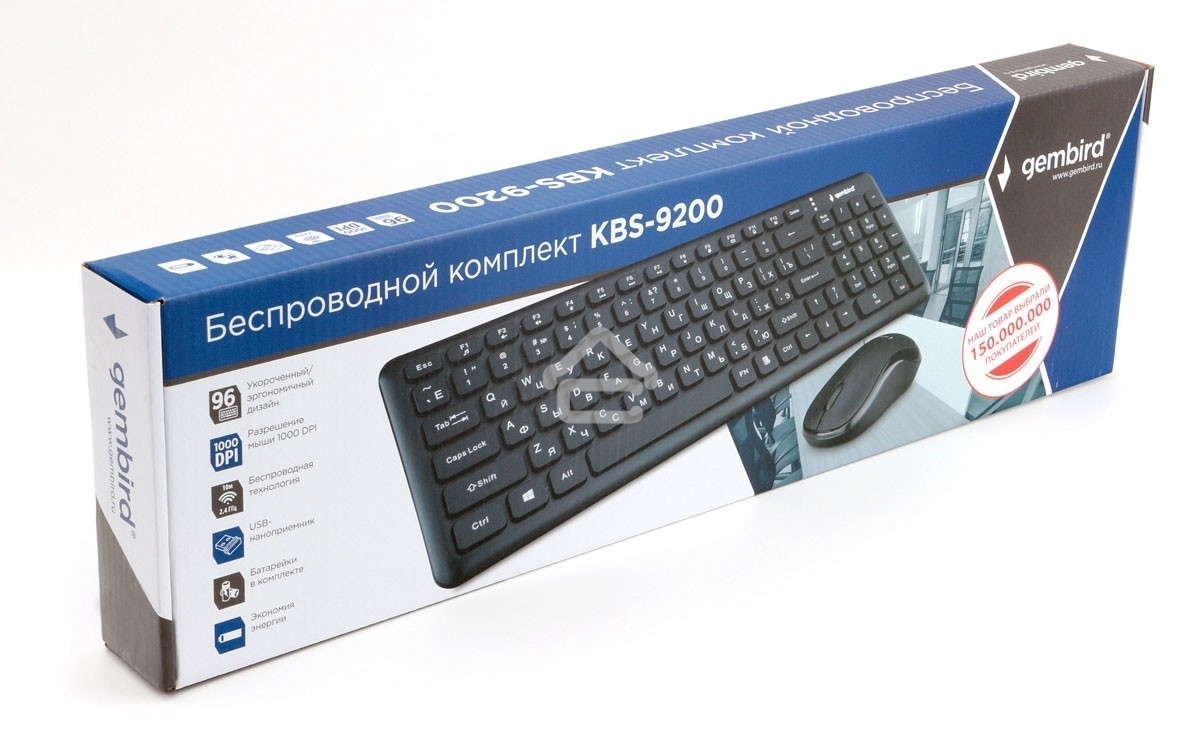 Комплект клавиатура+мышь беспроводные Gembird KBS-9200, 2.4ГГц