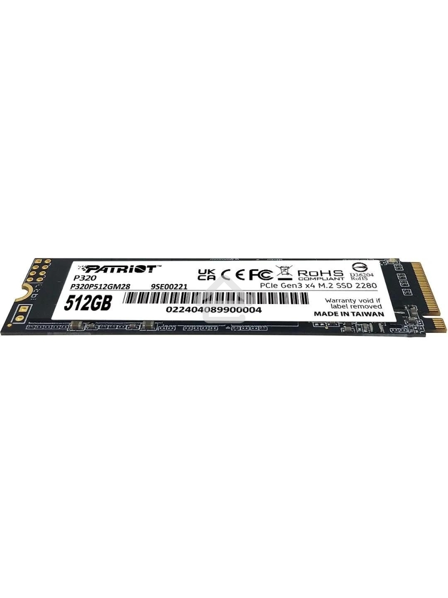 Накопитель SSD Patriot P320, 512GB, PCIe 3.0 x4, M.2 2280, NVMe, R/W 3000/2200