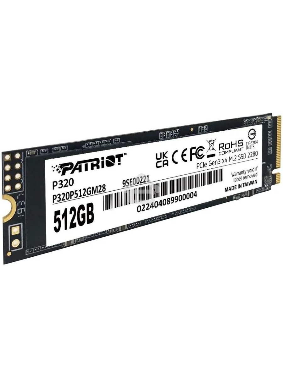 Накопитель SSD Patriot P320, 512GB, PCIe 3.0 x4, M.2 2280, NVMe, R/W 3000/2200
