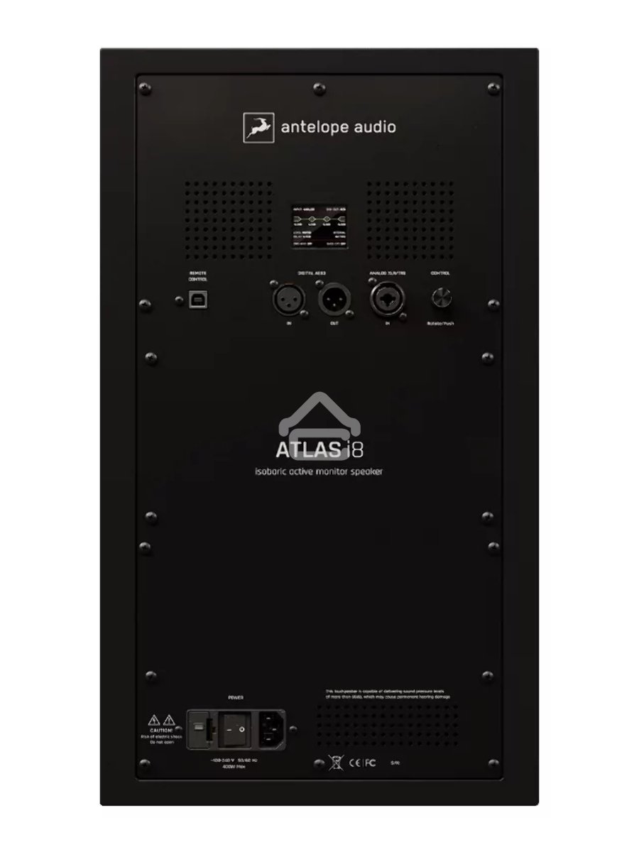 Акустическая система Antelope Audio [Atlas i8] активная 3-х полосная, размеры драйверов: НЧ 2x8 изобарический, СЧ 5.5, ВЧ 1.5 коаксиальный, 200 Вт НЧ; 100 Вт СЧ; ВЧ 100 Вт, 35 - 20 000 Гц, разъемы: аналоговые XLR/TRS; цифровые AES/EBU