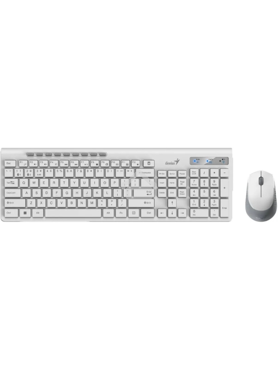 Комплект беспроводной Genius Smart KM-8230 WHITE, клавиатура+мышь, USB, 1 мини-ресивер на оба устройства. Клавиатура: 104 клавиши кнопка SmartGenius, клавиши т