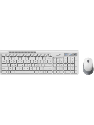 Комплект беспроводной Genius Smart KM-8230 WHITE, клавиатура+мышь, USB, 1 мини-ресивер на оба устройства. Клавиатура: 104 клавиши кнопка SmartGenius, клавиши т