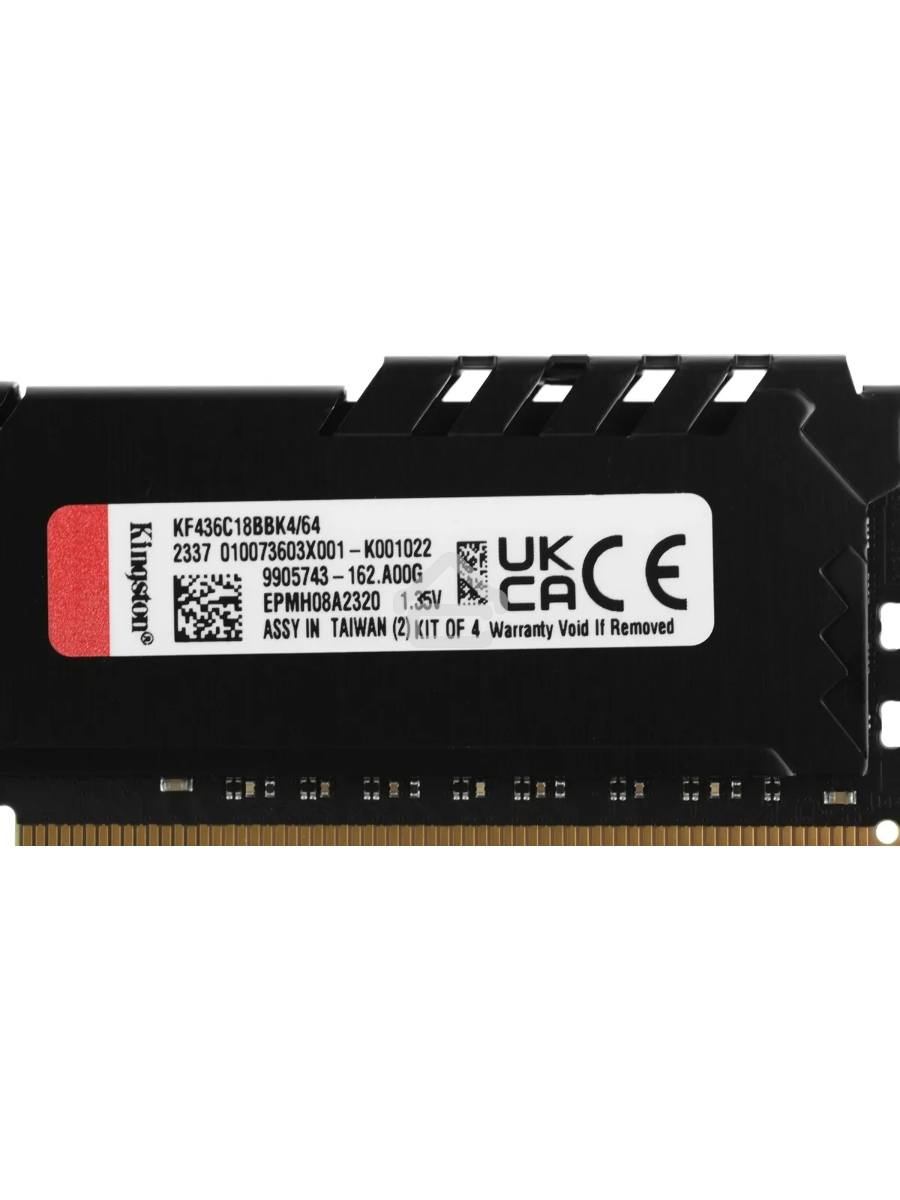 Оперативная память Kingston Fury Beast, DDR4, 64GB (4x16GB), 3600MHz, CL18, DIMM, радиатор, чёрный